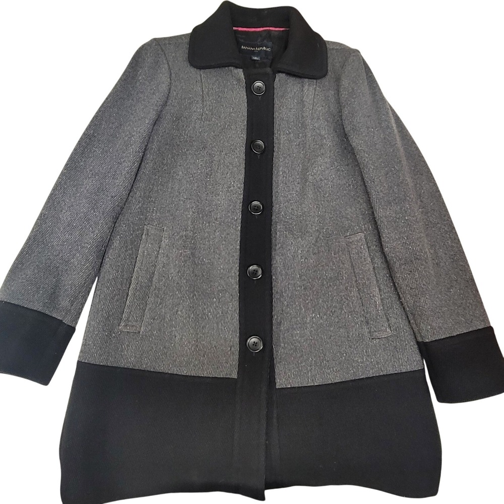 Banana Republic Wool Blend Gray Black Colorblock Professional Coat‎ Jacket Small